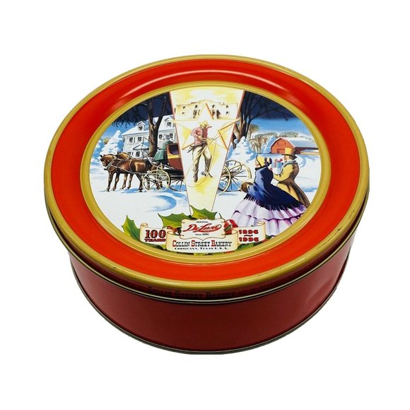 VTG 1896-1996 Embossed DeLuxe 7" Fruitcake Tin Collin Street Bakery Corsicana TX - Picture 1 of 10